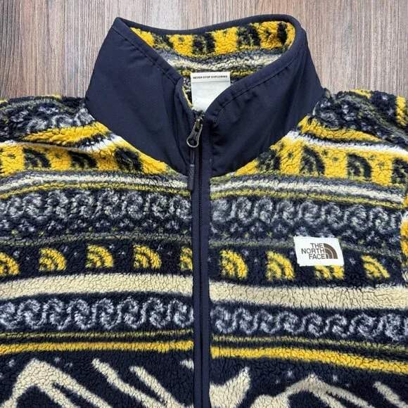 The North Face Fleece Jacket Full Zip Aztec Campshire Mens Medium Yellow Blue - Picture 3 of 6